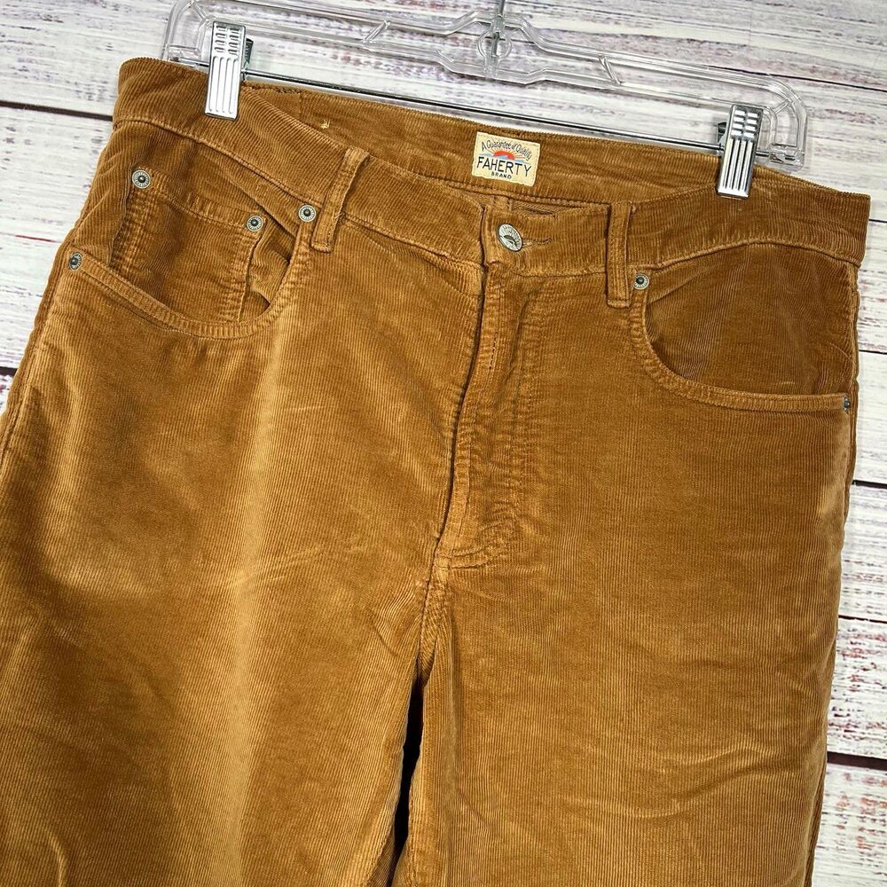 Faherty Brown Corduroy Pants Mens 31x31 Slim Fit Tapered Organic Cotton Pockets
